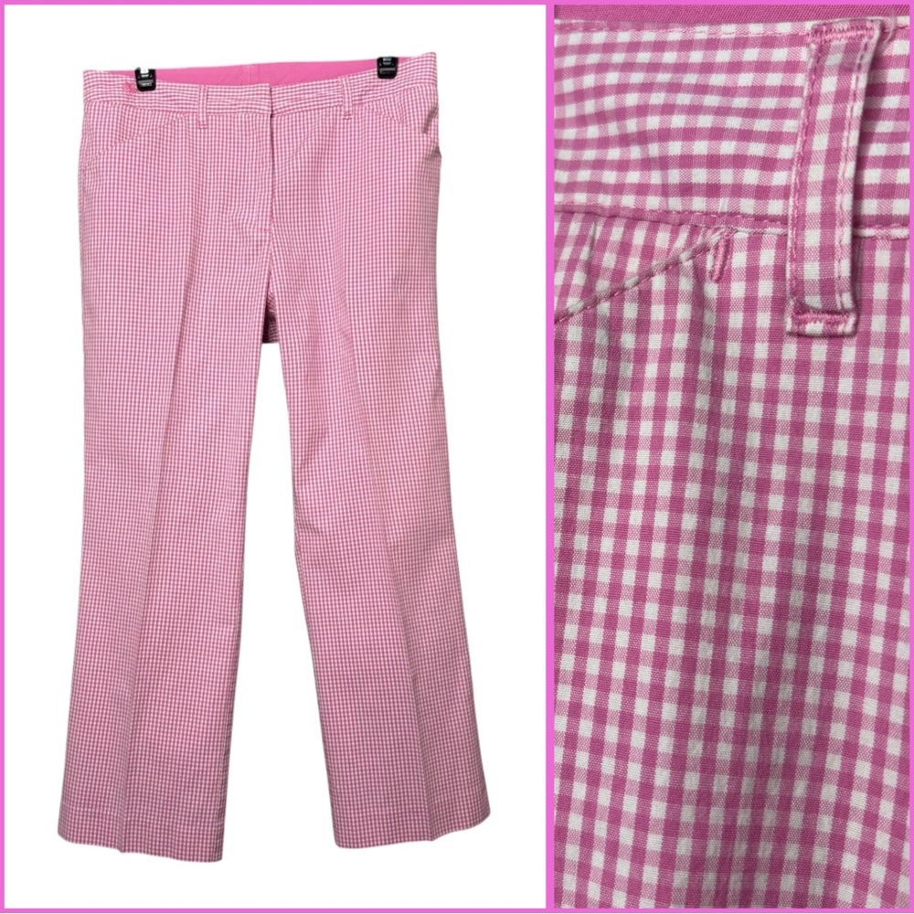 Lilly Pulitzer Cropped Pants Pink & White Gingham Checked Vtg. White Tag 8